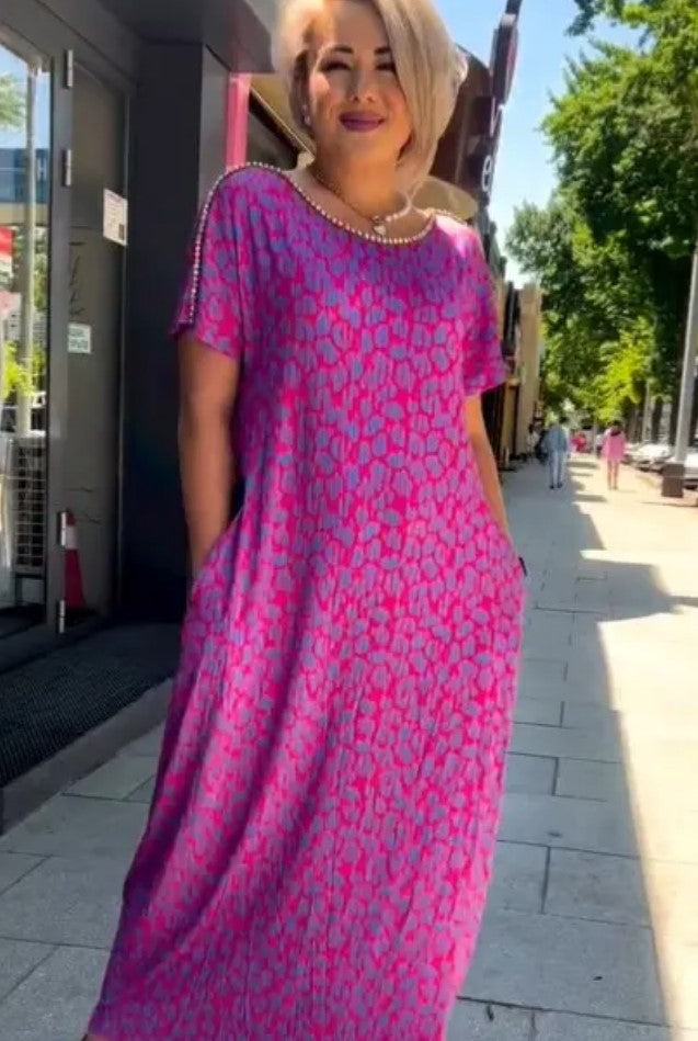 Chic Maxi Kleid mit Frühlingsmotiv Raven und praktischen Taschen