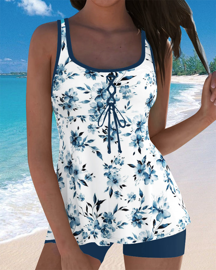 Bedruckter Tankini mit Shorts-Set