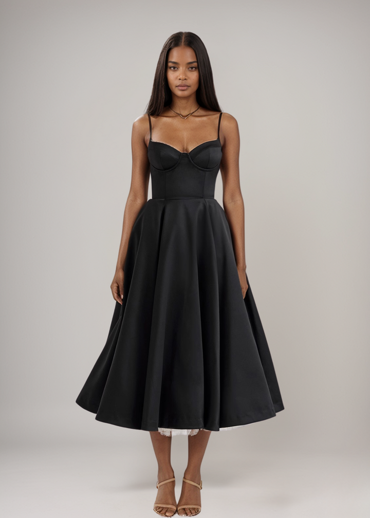 MAYLORA™ | Satin Midi Bustier Dress