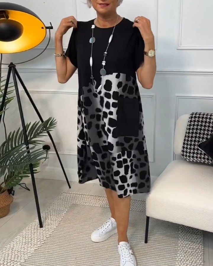 Allison - Stilvolles Midi-Kleid mit kurzen Ärmeln und Leopardenprint