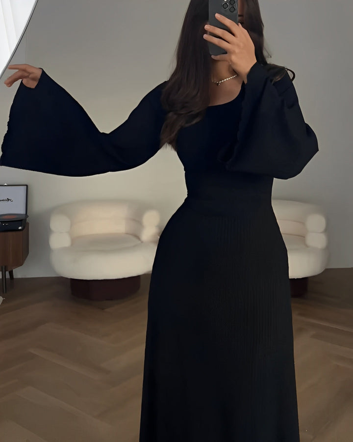 MAYLORA™ | Rippstrick Maxikleid mit Ärmeln
