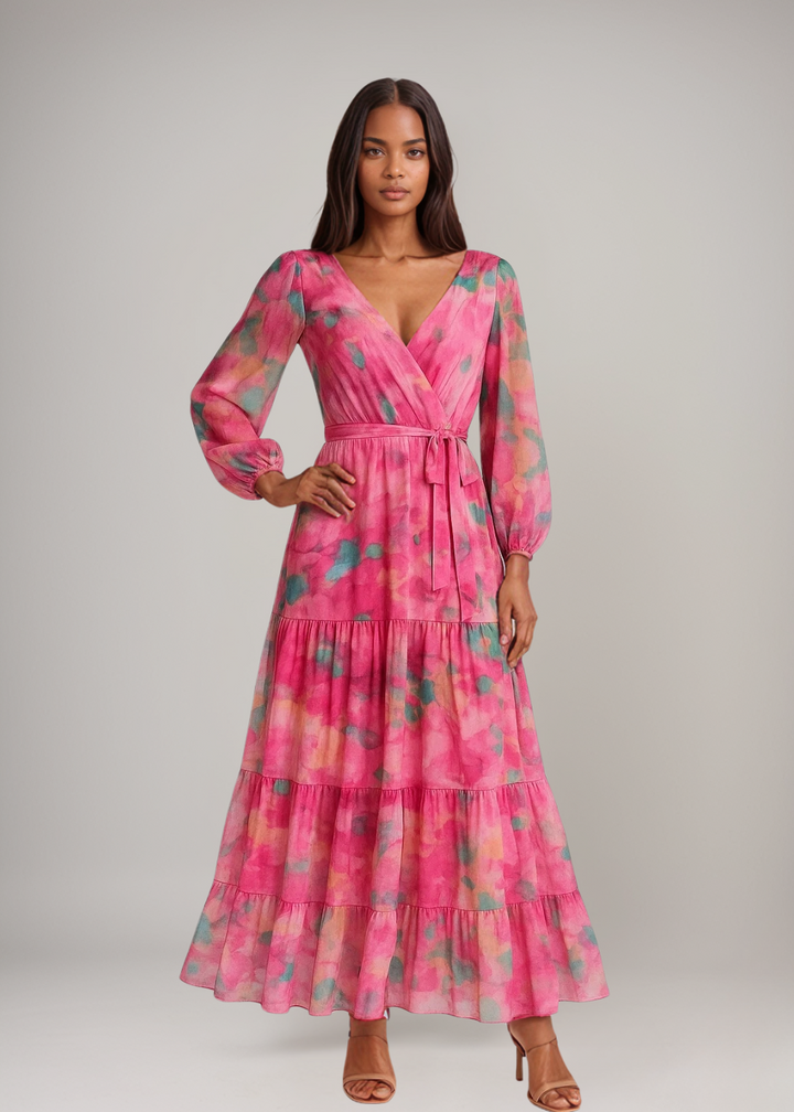 MAYLORA™ | Aquarellmuster Maxi Chiffonkleid