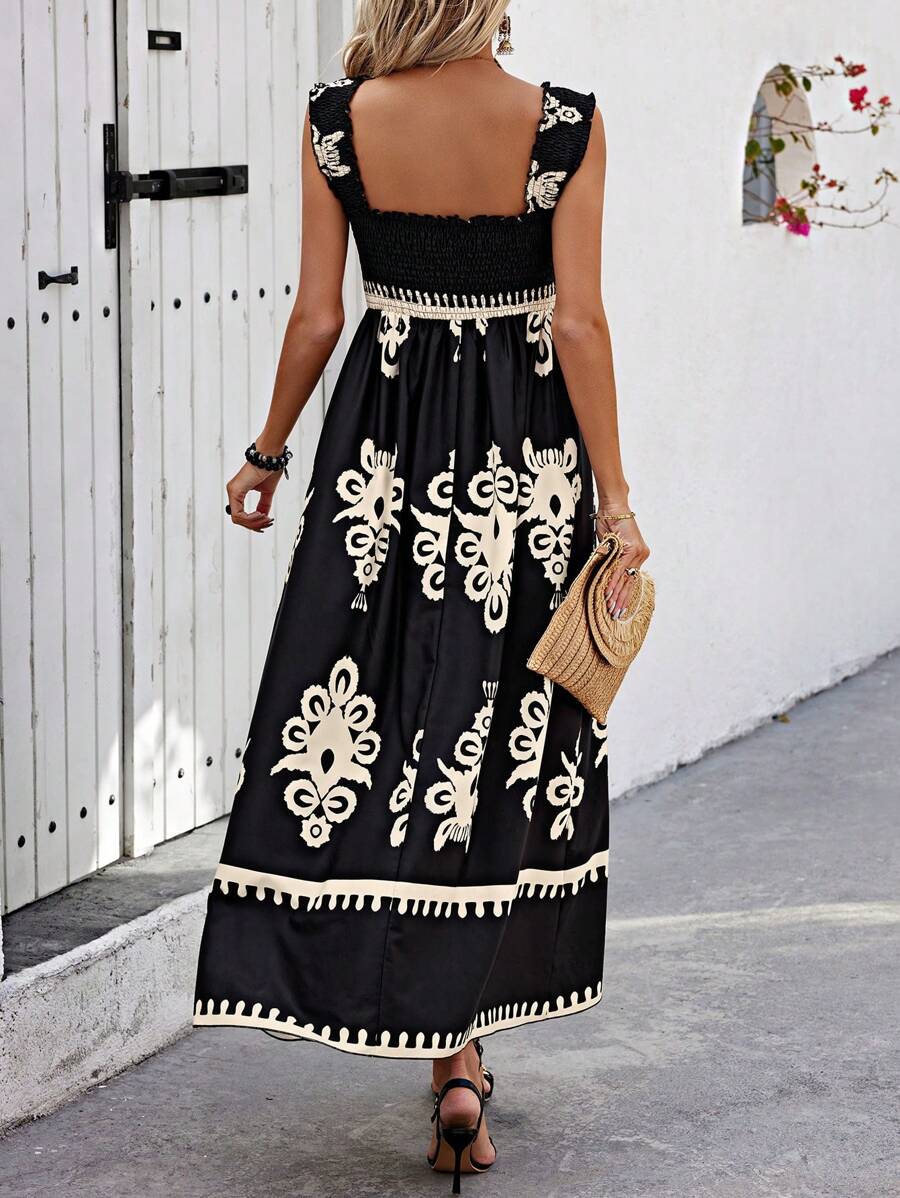 Valentina - Elegantes Bedrucktes Strandkleid mit Quadratausschnitt und Ärmellosem Design