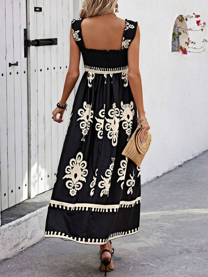 Valentina - Elegantes Bedrucktes Strandkleid mit Quadratausschnitt und Ärmellosem Design