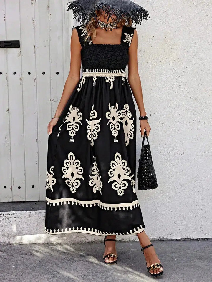 Valentina - Elegantes Bedrucktes Strandkleid mit Quadratausschnitt und Ärmellosem Design