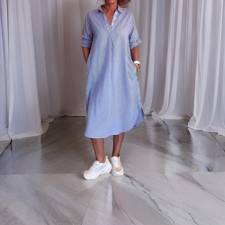 MAYLORA™ | Gestreiftes Hemdblusenkleid mit Knopfverschluss