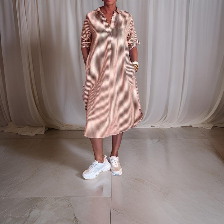 MAYLORA™ | Gestreiftes Hemdblusenkleid mit Knopfverschluss