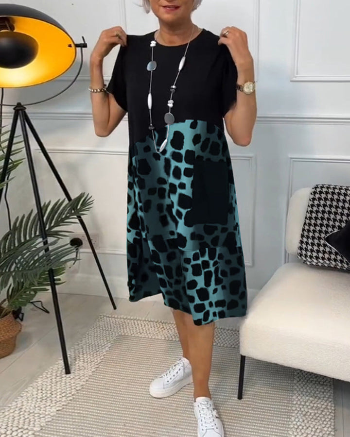 Allison - Stilvolles Midi-Kleid mit kurzen Ärmeln und Leopardenprint