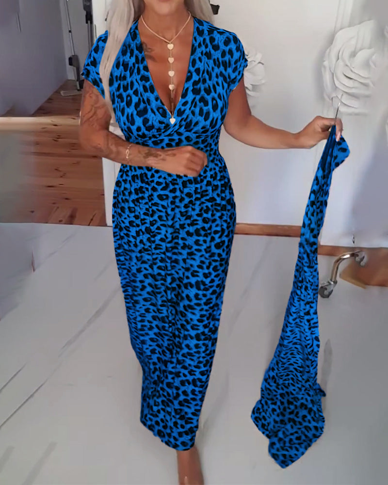 MAYLORA - Elegantes Kleid mit Leopardenmuster und V-Ausschnitt