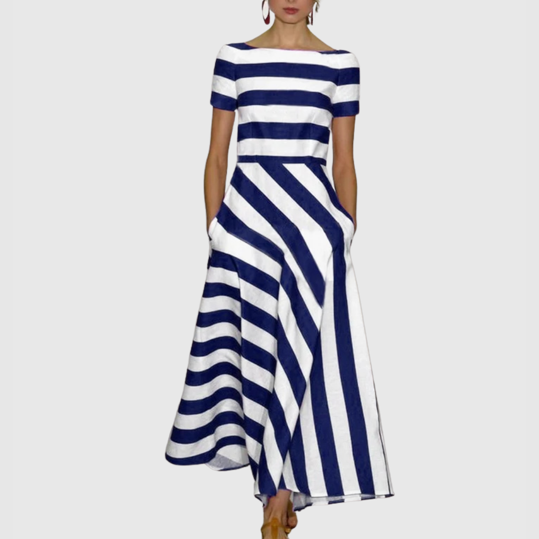 Vonda - Schulterfreies Maxikleid mit Streifen Madeline