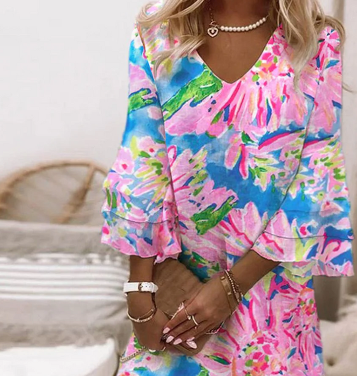 Sylvie - Rosa Mini-Robe für Damen mit Schlagärmeln