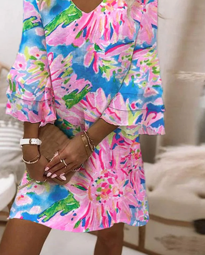Sylvie - Rosa Mini-Robe für Damen mit Schlagärmeln