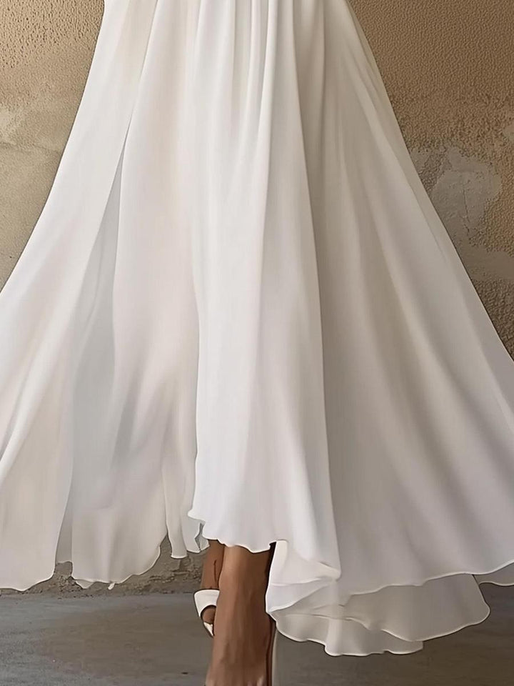 Vintage-Style V-Ausschnitt Maxikleid in Weiß - Laura