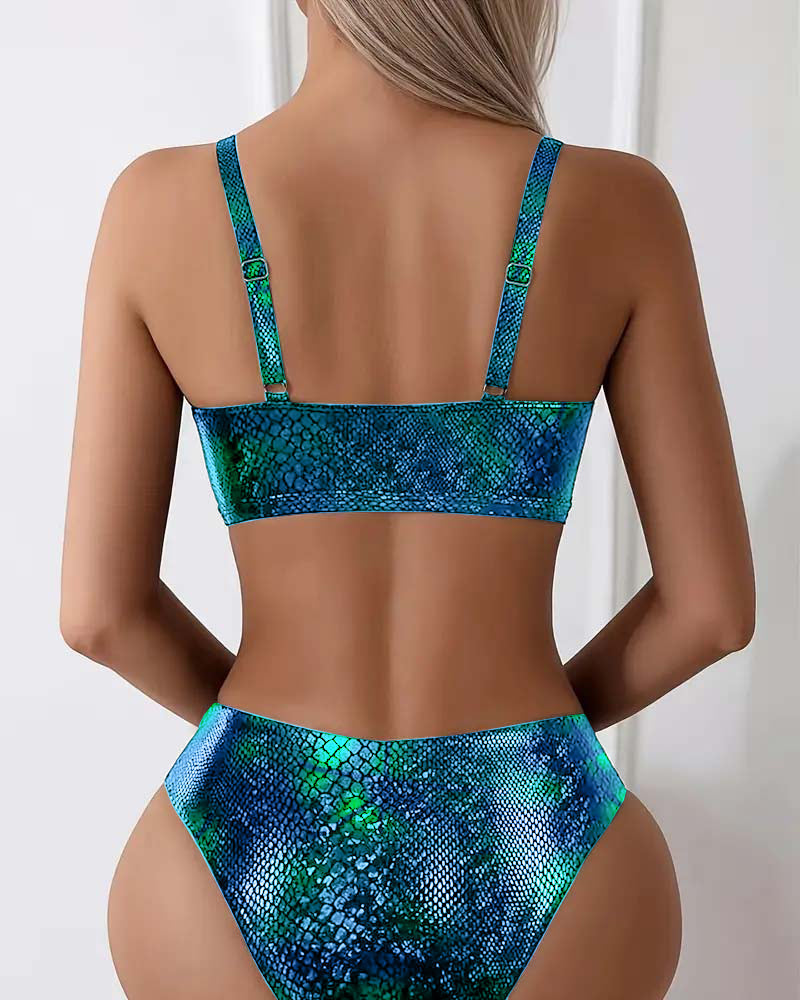 Dreieckiges Hochgeschnittenes Bikini-Oberteil mit Schlangenprint
