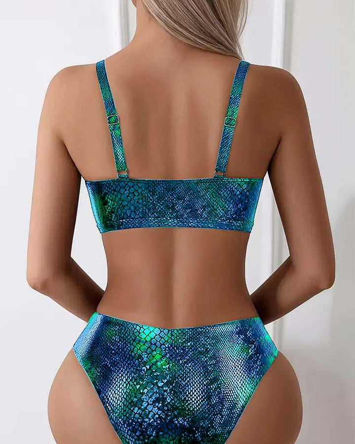 Dreieckiges Hochgeschnittenes Bikini-Oberteil mit Schlangenprint