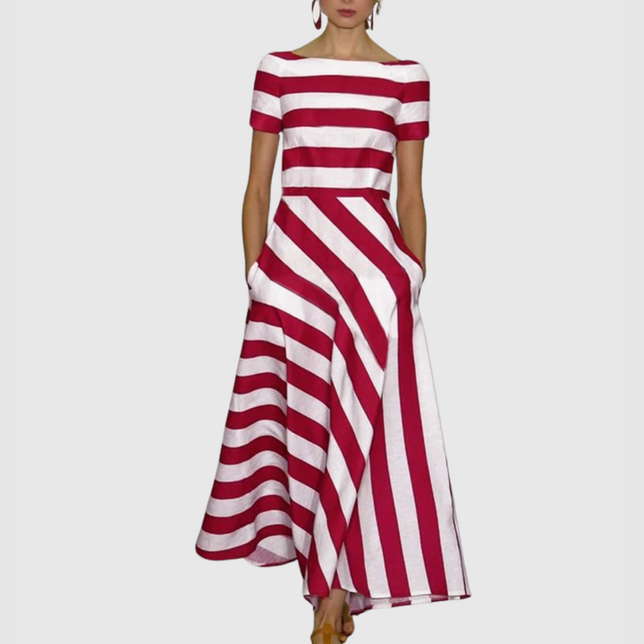 Vonda - Schulterfreies Maxikleid mit Streifen Madeline