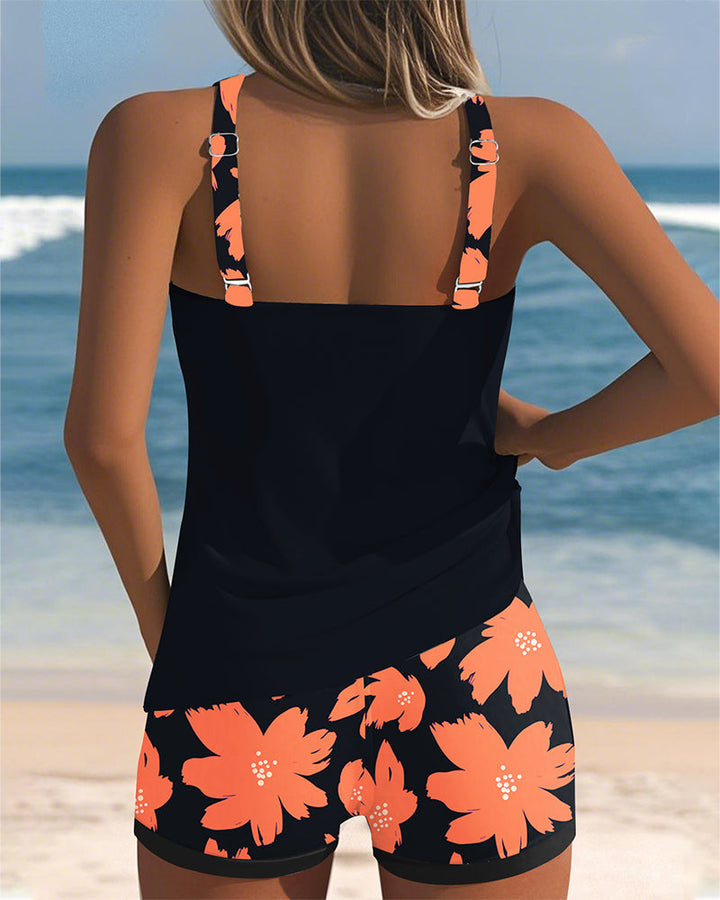 Ärmelloser Tankini mit U-Ausschnitt und Boxer-Muster
