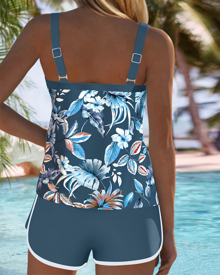 Ärmelloser Tankini mit U-Ausschnitt und Musterdesign