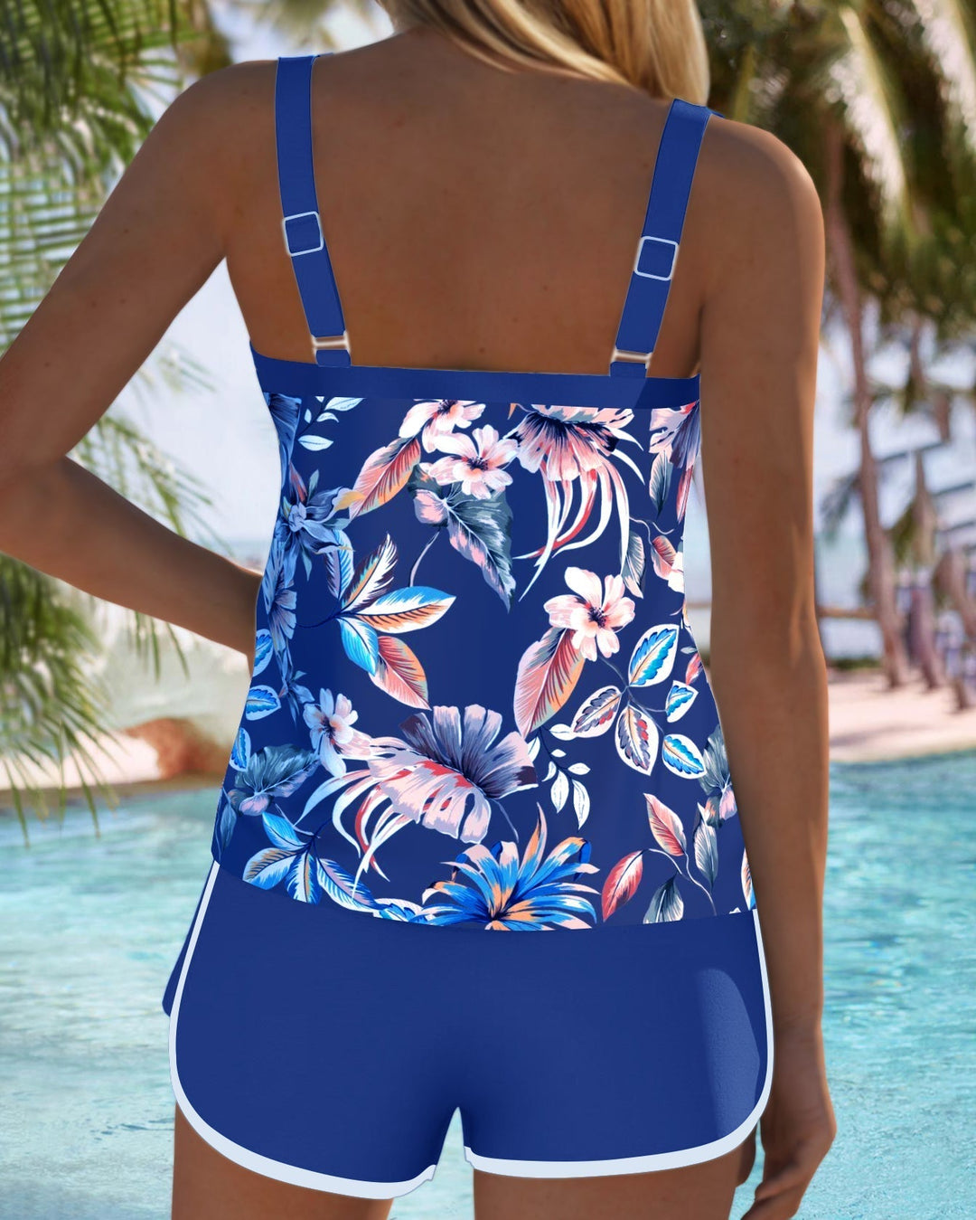 Ärmelloser Tankini mit U-Ausschnitt und Musterdesign