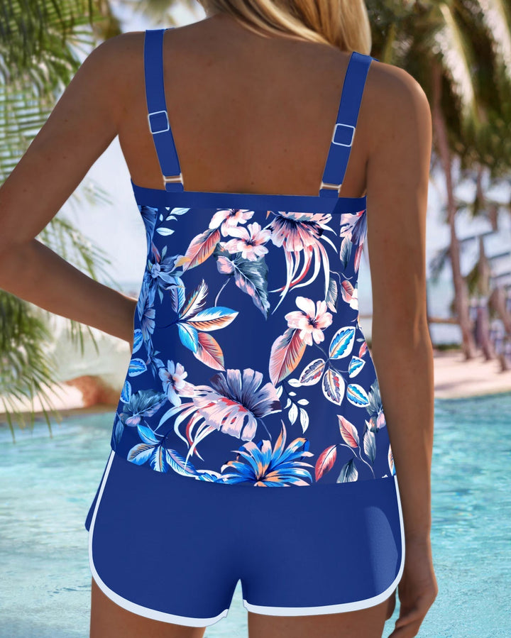 Ärmelloser Tankini mit U-Ausschnitt und Musterdesign