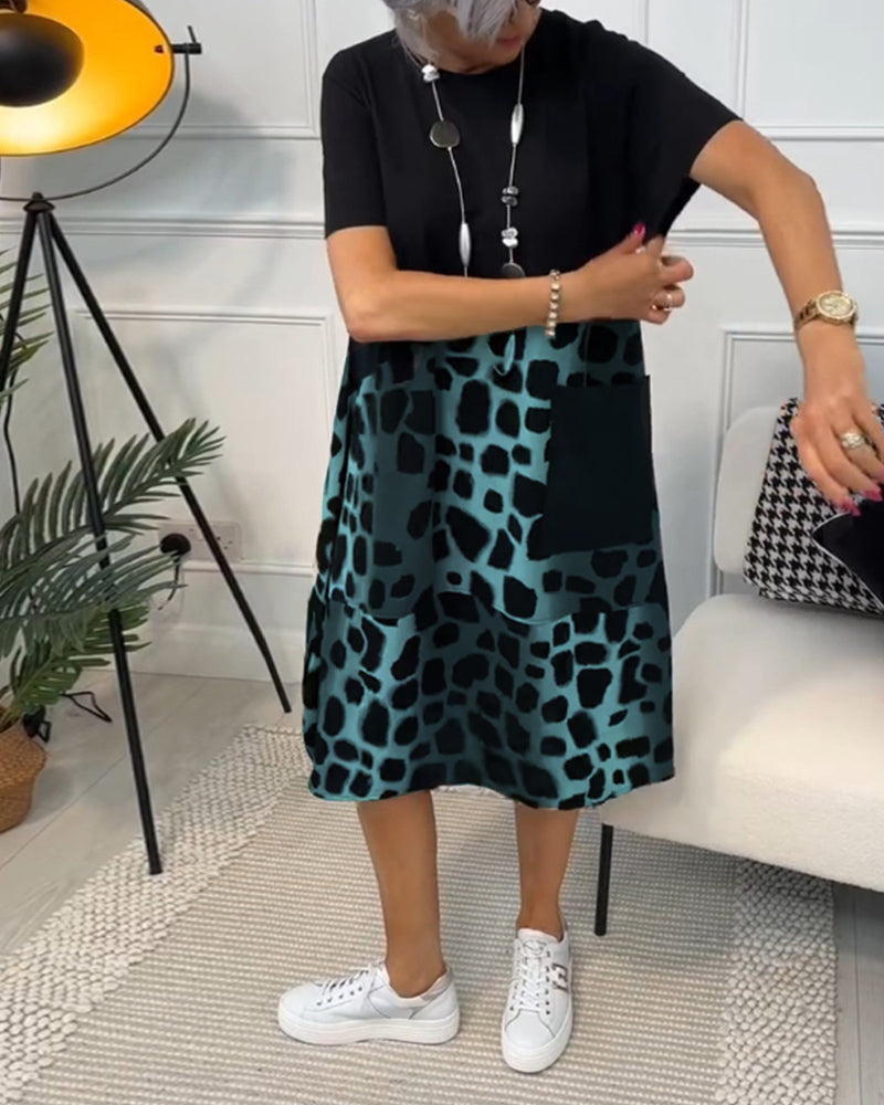 Allison - Stilvolles Midi-Kleid mit kurzen Ärmeln und Leopardenprint