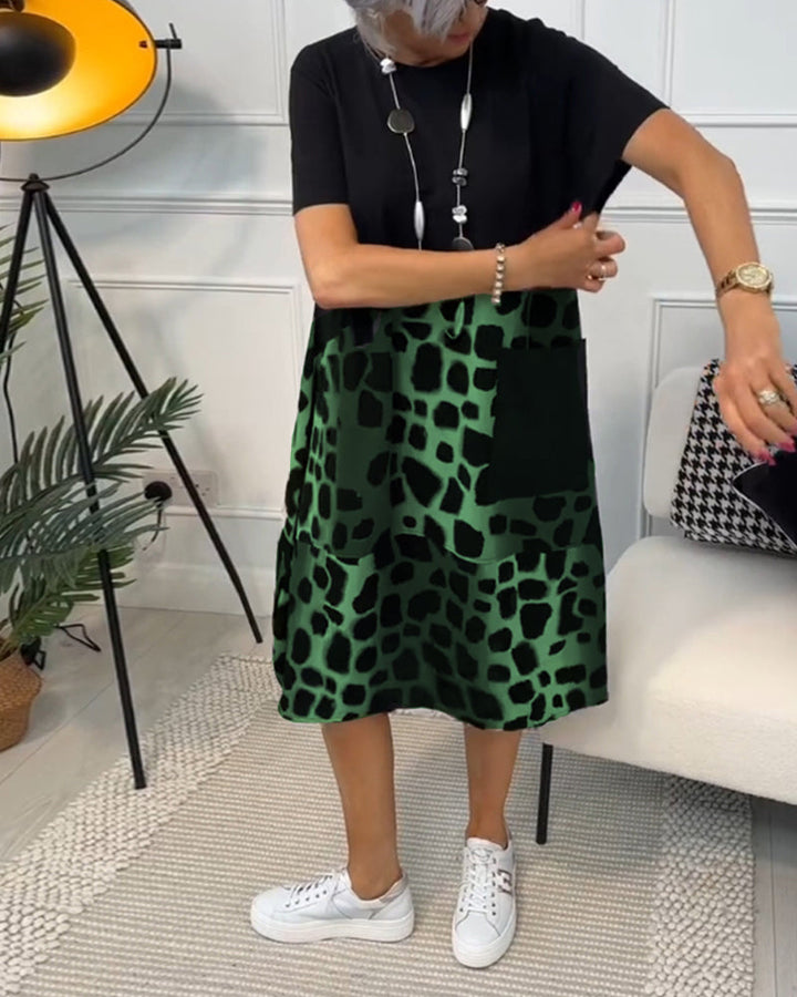 Allison - Stilvolles Midi-Kleid mit kurzen Ärmeln und Leopardenprint