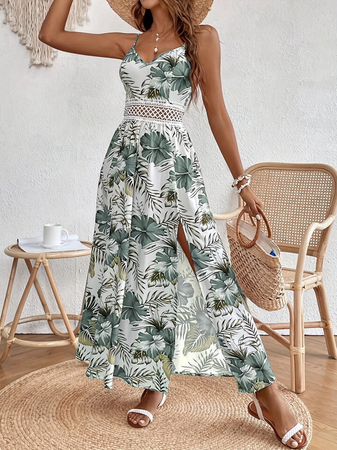 Maxi-Florales V-Ausschnitt Kleid in Ahorn