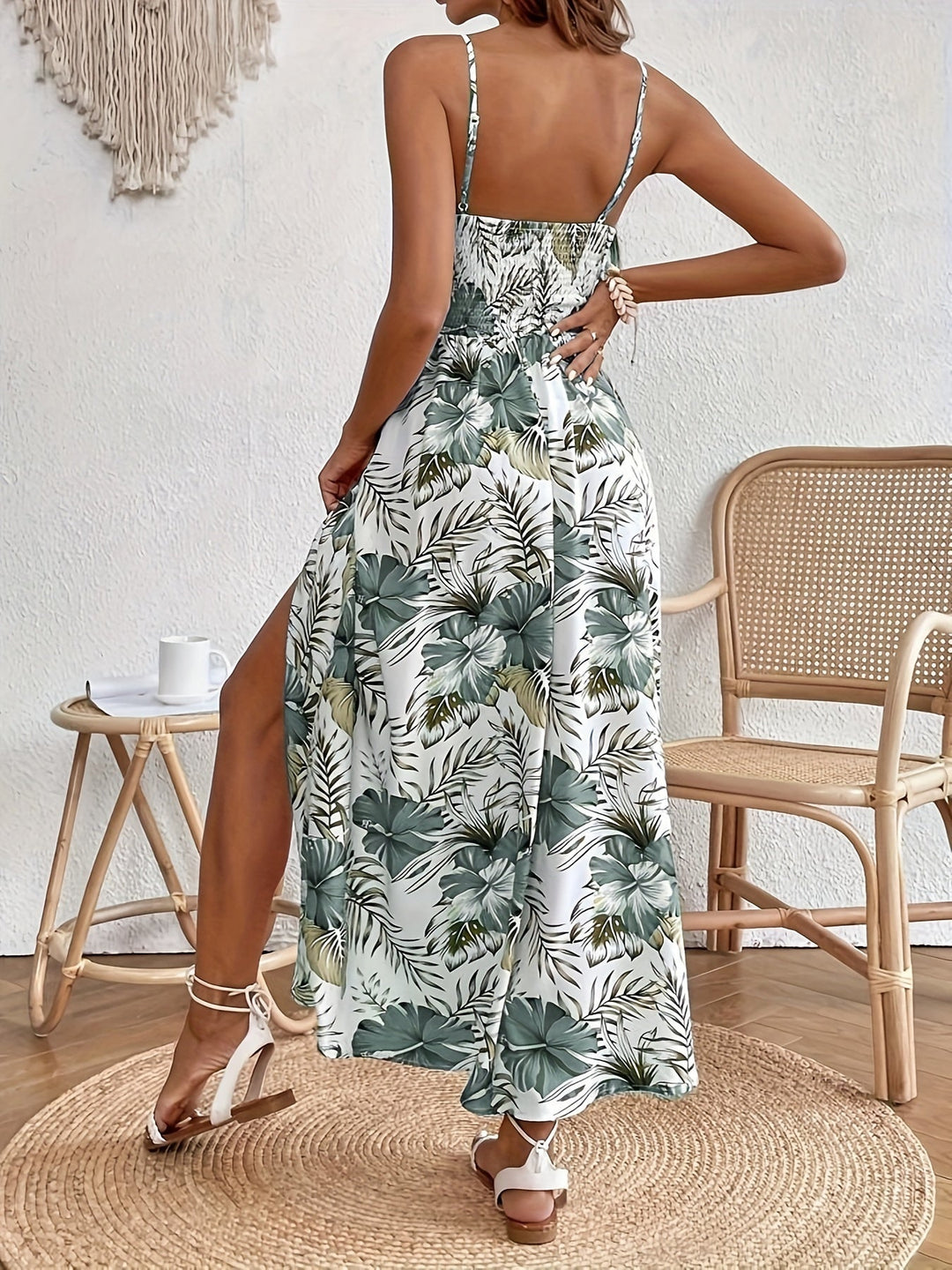 Maxi-Florales V-Ausschnitt Kleid in Ahorn