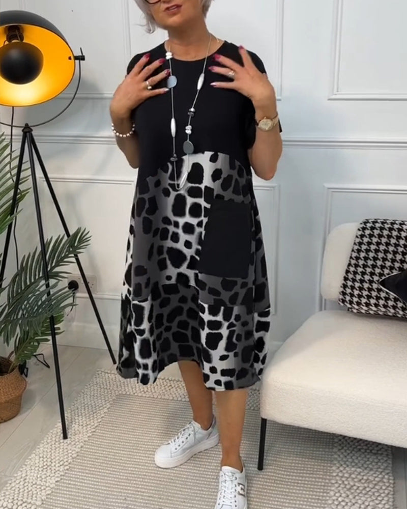 Allison - Stilvolles Midi-Kleid mit kurzen Ärmeln und Leopardenprint
