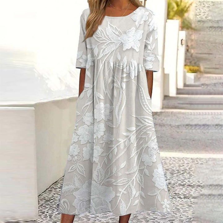 Dovie - Langärmliges Blumenkleid mit Klassischem Design und 3/4-Ärmeln
