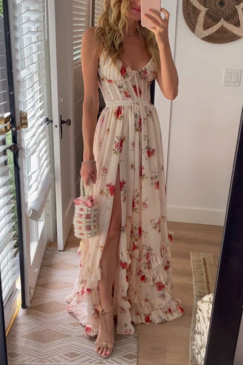 MAYLORA™ | Maxikleid mit Rüschen und floralem Design