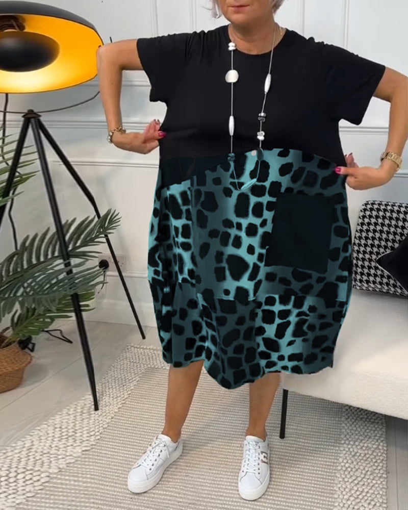 Allison - Stilvolles Midi-Kleid mit kurzen Ärmeln und Leopardenprint