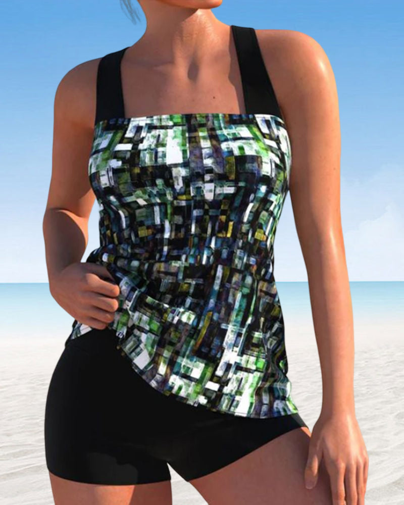 Tankinis mit quadratischem Ausschnitt und Design