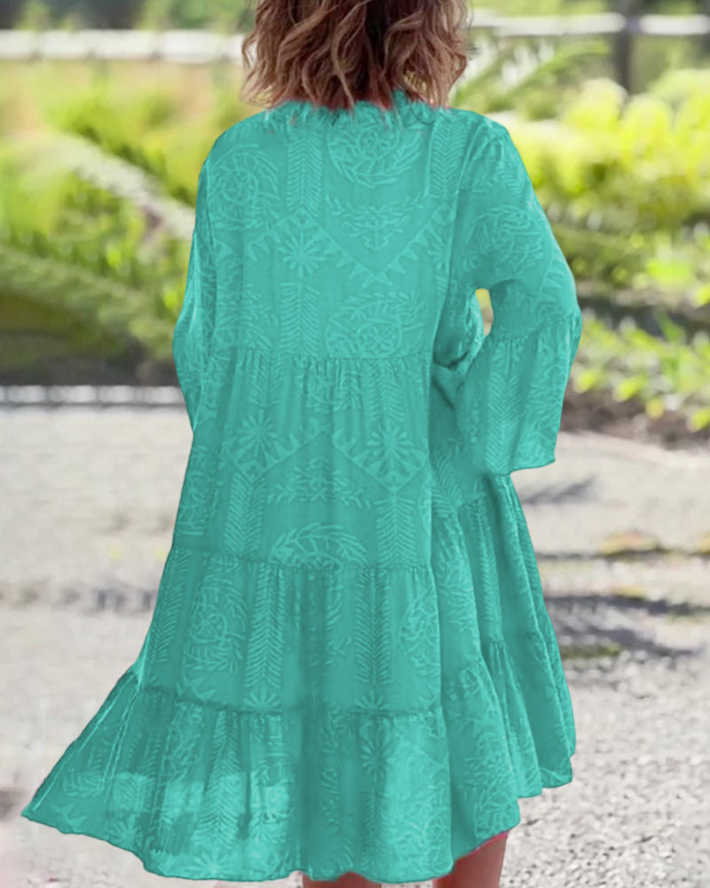 Skylar - Elegantes V-Ausschnitt-Kleid mit 3/4-Ärmeln und Rüschensaum