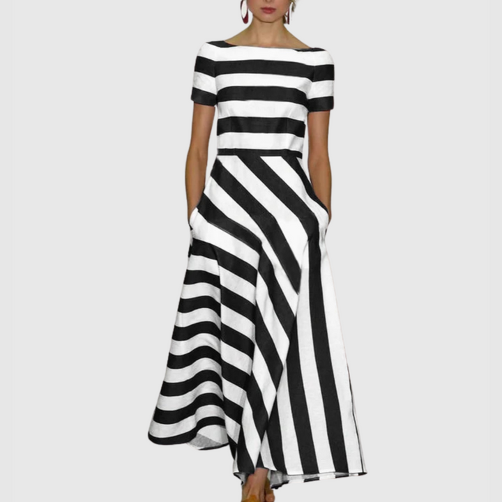 Vonda - Schulterfreies Maxikleid mit Streifen Madeline