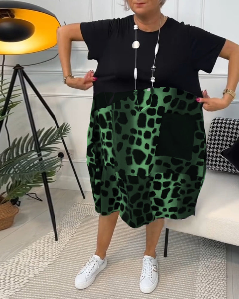 Allison - Stilvolles Midi-Kleid mit kurzen Ärmeln und Leopardenprint