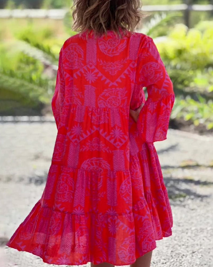 Skylar - Elegantes V-Ausschnitt-Kleid mit 3/4-Ärmeln und Rüschensaum
