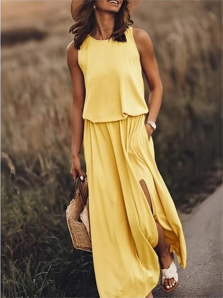 Indie - Stilvolles ärmelloses Kleid mit seitlichem Schlitz