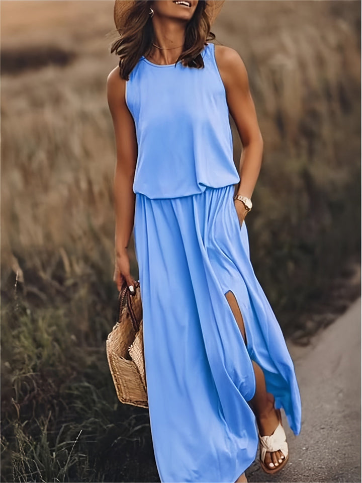 Indie - Stilvolles ärmelloses Kleid mit seitlichem Schlitz