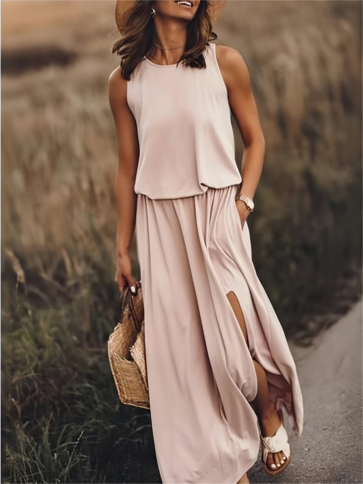 Indie - Stilvolles ärmelloses Kleid mit seitlichem Schlitz