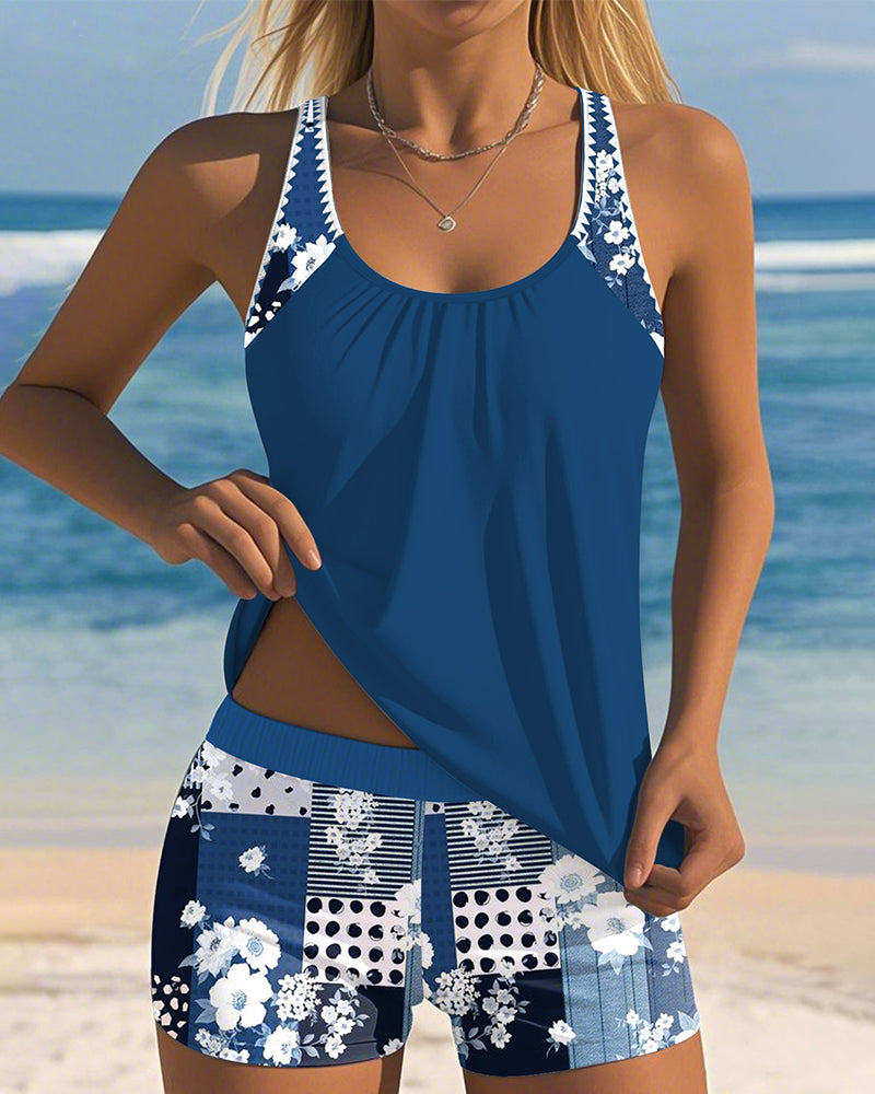 Zweiteiliges Boxer-Stil Badeanzug-Set mit Druckdesign
