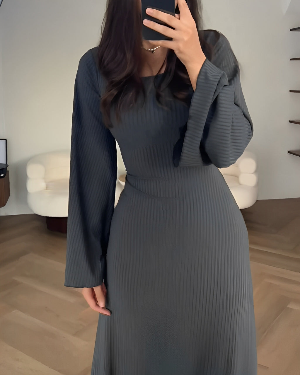MAYLORA™ | Rippstrick Maxikleid mit Ärmeln