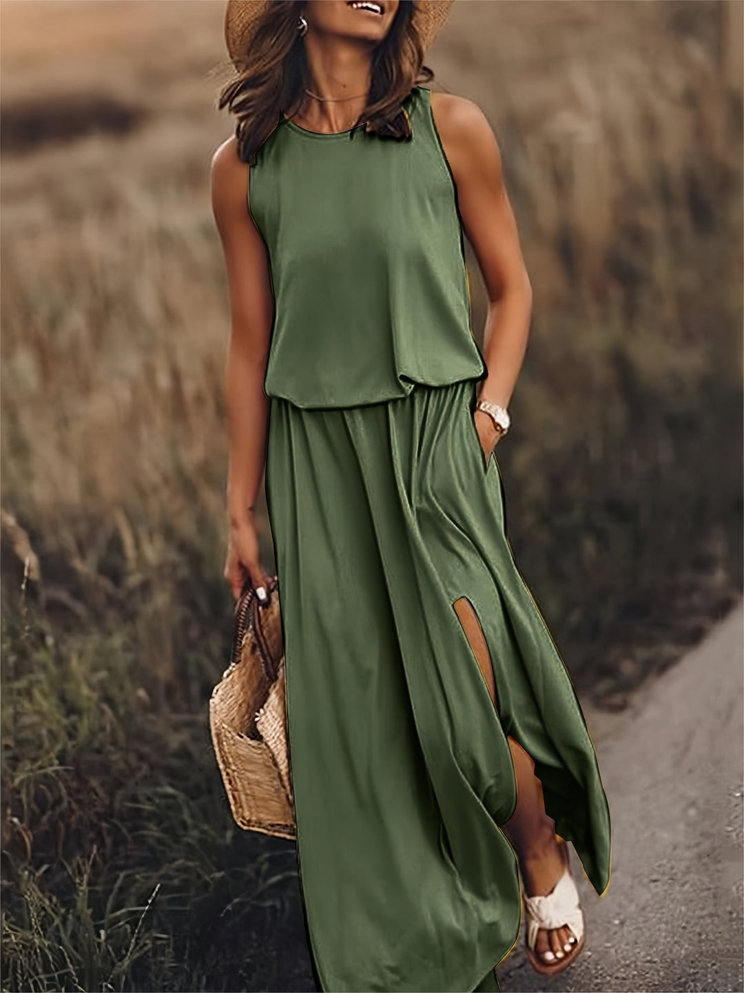 Indie - Stilvolles ärmelloses Kleid mit seitlichem Schlitz