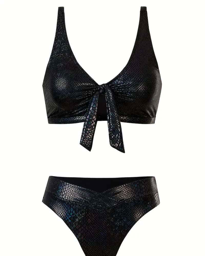 Dreieckiges Hochgeschnittenes Bikini-Oberteil mit Schlangenprint