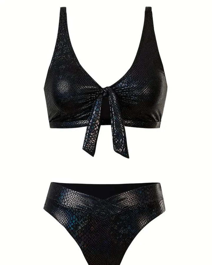 Dreieckiges Hochgeschnittenes Bikini-Oberteil mit Schlangenprint