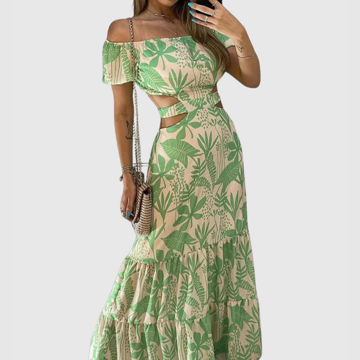 Arden - Stilvolles Midikleid mit Cut-Outs aus unregelmäßigem Stoff