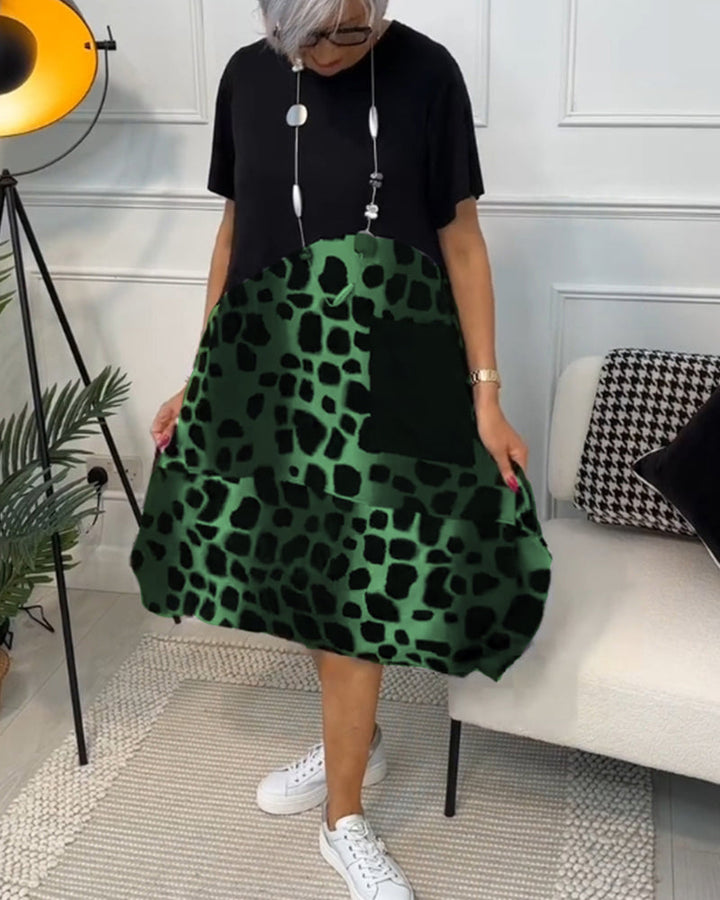 Allison - Stilvolles Midi-Kleid mit kurzen Ärmeln und Leopardenprint