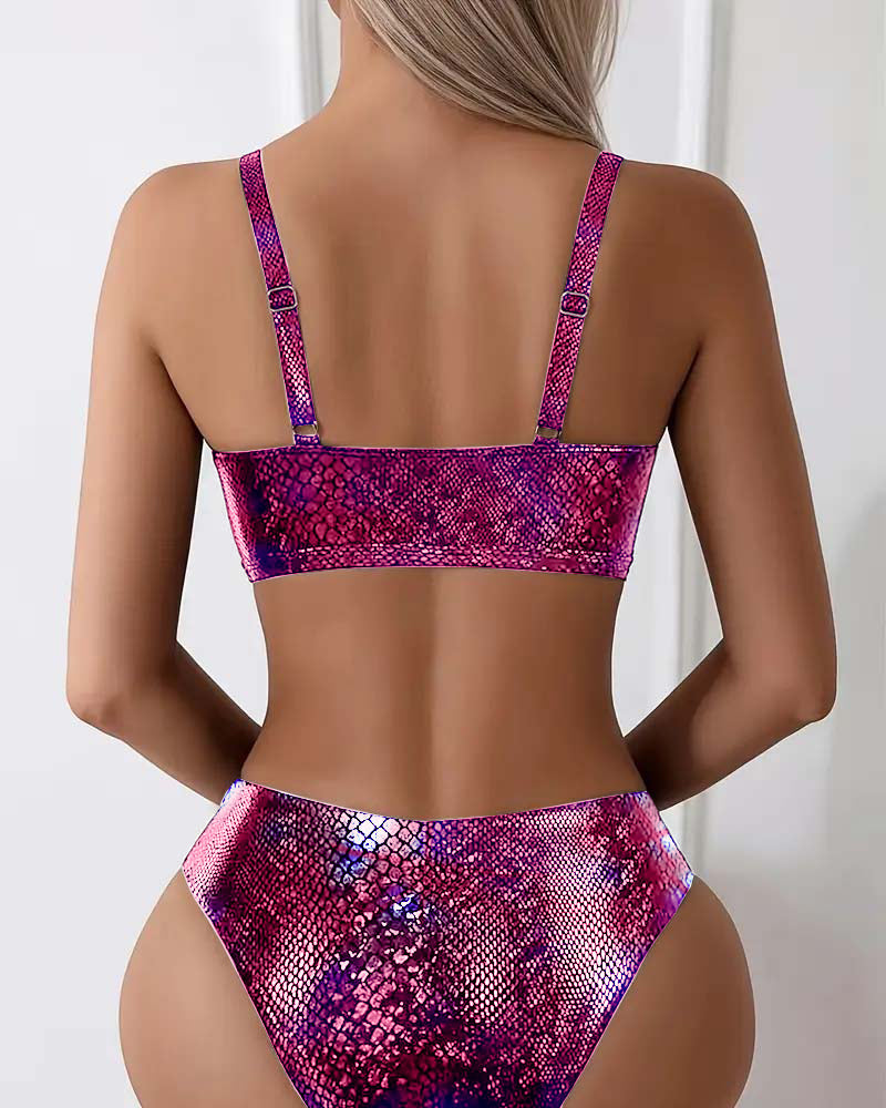 Dreieckiges Hochgeschnittenes Bikini-Oberteil mit Schlangenprint