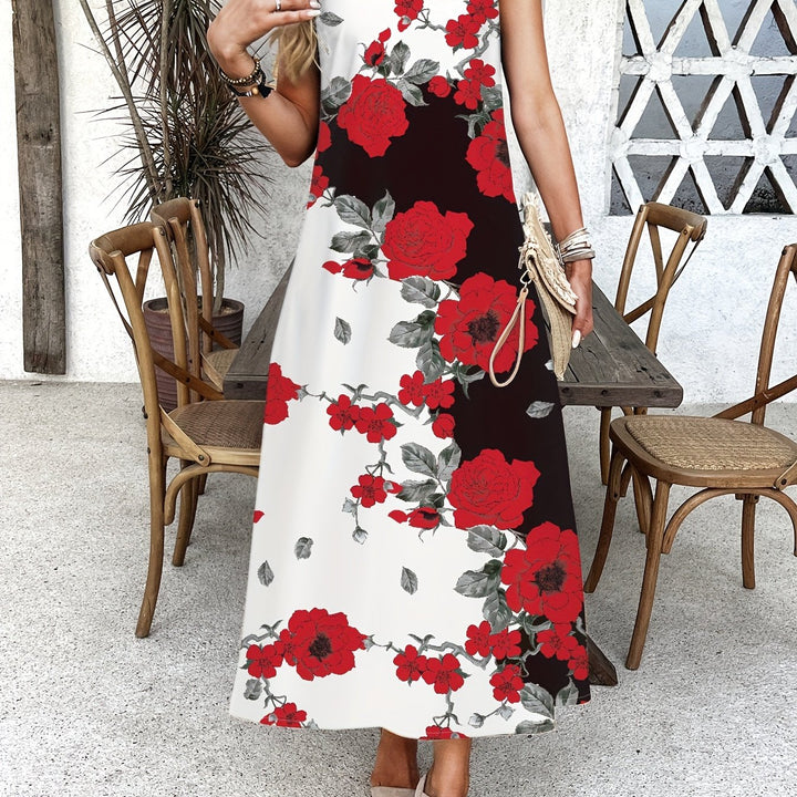 Indigo - Boho Chic Maxi Kleid mit V-Ausschnitt und Blumenmuster