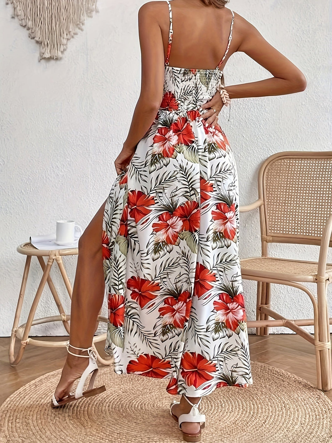 Maxi-Florales V-Ausschnitt Kleid in Ahorn